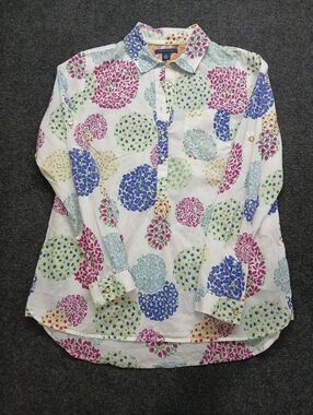 TOMMY HILFIGER Women's SZ MED Popover Shirt with Pink, Blue & Green Floral Dots